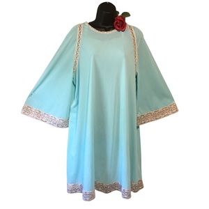 Vtg GOSSARD ARTEMIS Gown/Robe 100% NYLON aqua beige lace LG. Bell Sleeves EUC